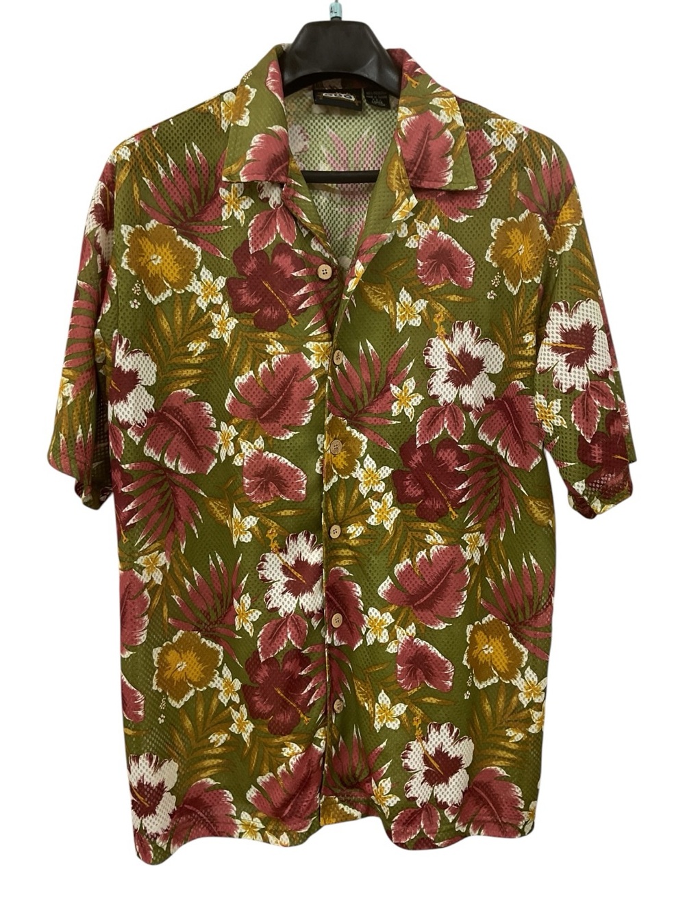 Men's Olive Green Floral Short-Sleeve Button-Down Shirt